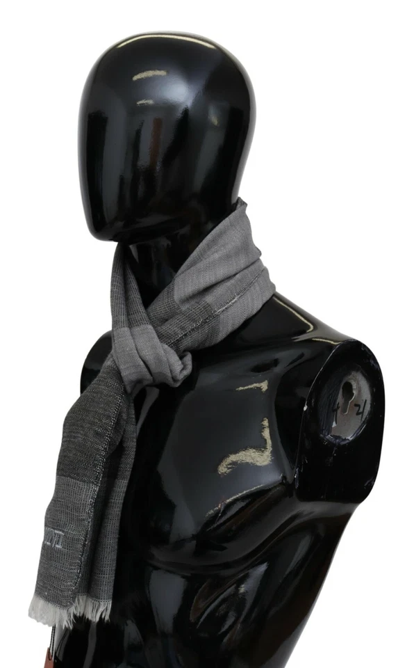 MISSONI шарф серый в полоску шерсти унисекс шеи надежном бахрома логотип 170 см x 45 см $340 - Изображение 3 из 4