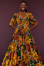 NWT $ 345 Farm Rio Black GardenVelvet  Long Sleeve Midi  Dress XS