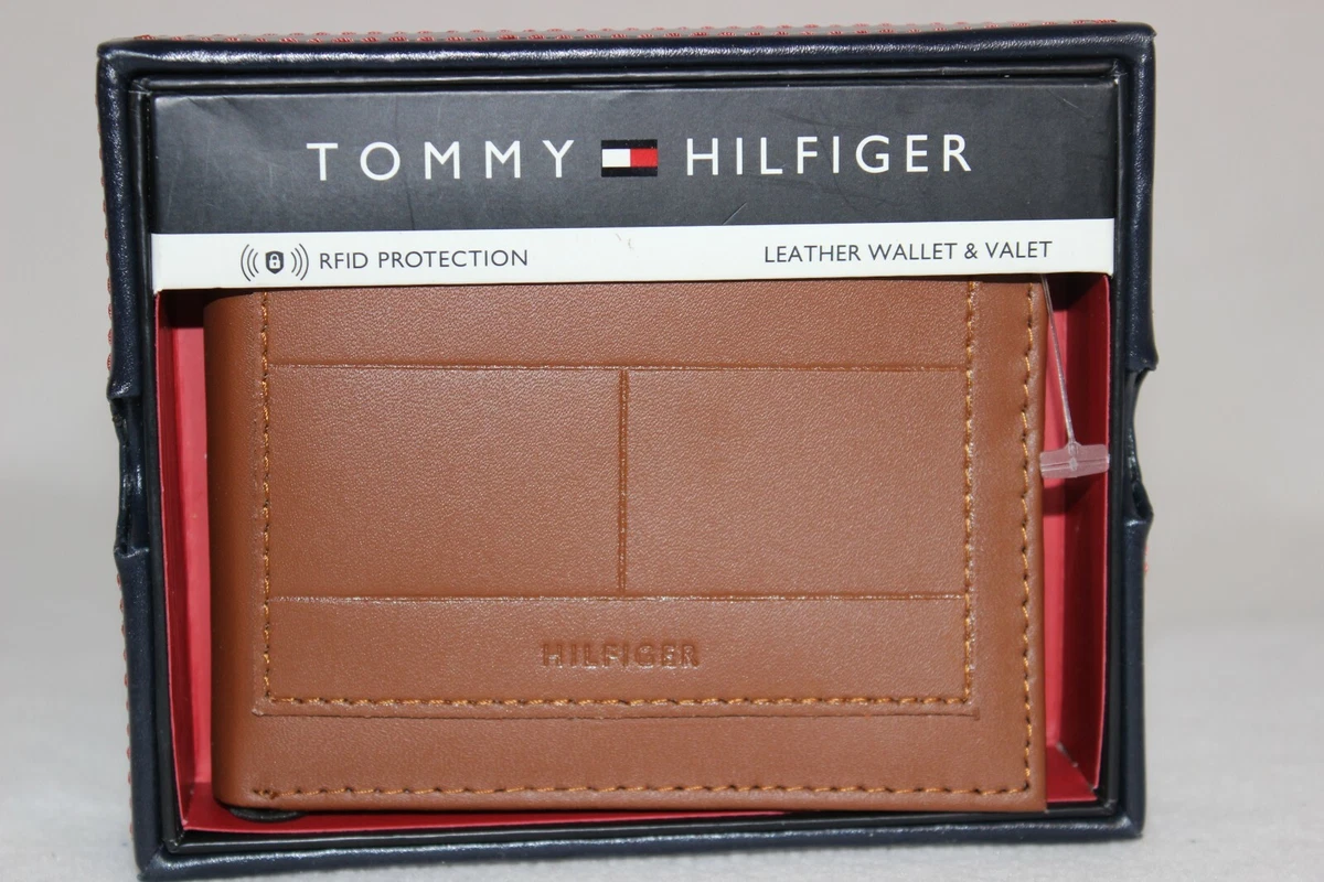 Tommy Hilfiger Men s Genuine Leather Tan Bifold Wallet 48 RFID Protection