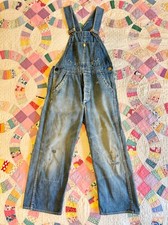 Vintage 1940s Sanforized Denim Overalls Kids Size Original Repairs Workwear Jean