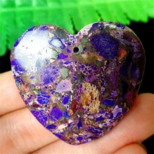 41x39x6mm Purple Sea Sediment Jasper Love Heart Healing Pendant Bead EA88523