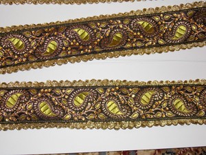 30mm brown gold jacquard embroidered ribbon applique motif trimming decor