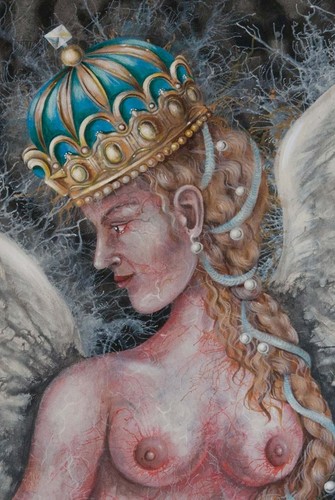 art painting contemporary mythology sphinx woman portrait queen wing figure aceo - Picture 5 of 24
