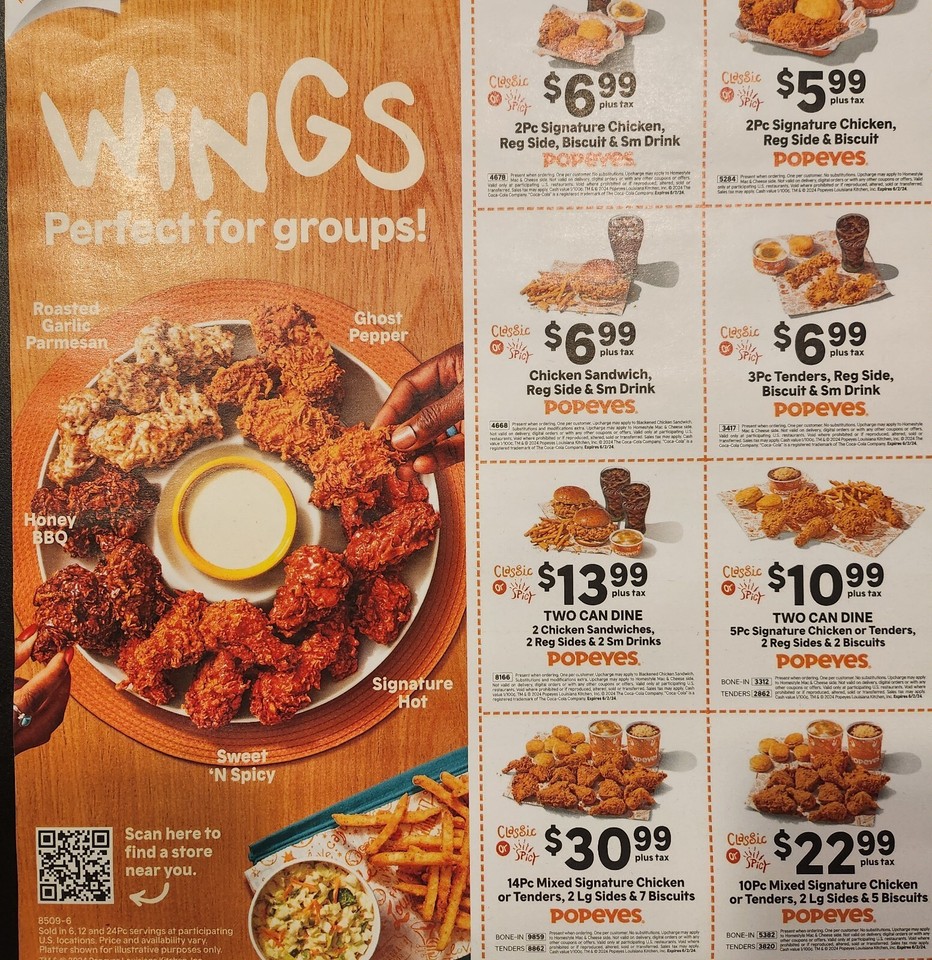 Popeyes 32 coupons 2 Sheets Exp. 06/02/2024 eBay