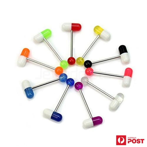 10PCS Assorted Colourful Pill Tongue Bar Ring Piercing Body Jewellery - Picture 2 of 5