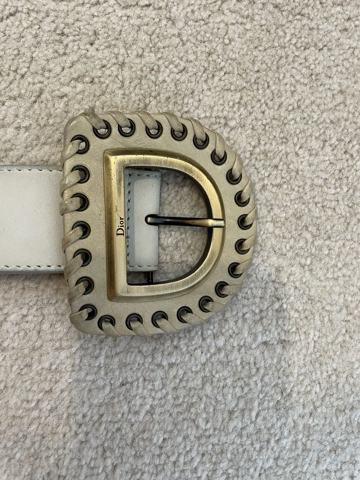 Boucle cuir Christian Dior vintage crème ceinture cuir 85 cm