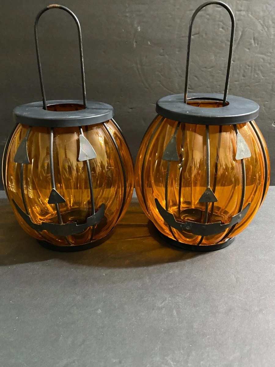 Orange glass tea light holders deals