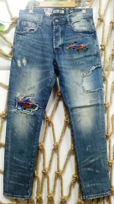 NWT BBC PATCHED STONE WASHED MEN'S JEANS SIZE 30/32/34/36/38/40/42 FREE SHIPPING