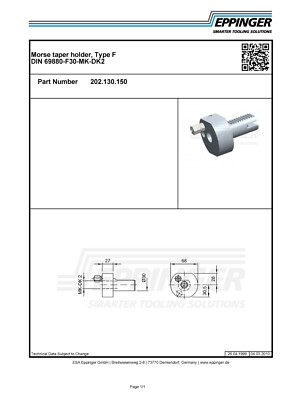VDI30, Morse taper holder, Type F DIN 69880-F30-MK-DK2, 202.130.150