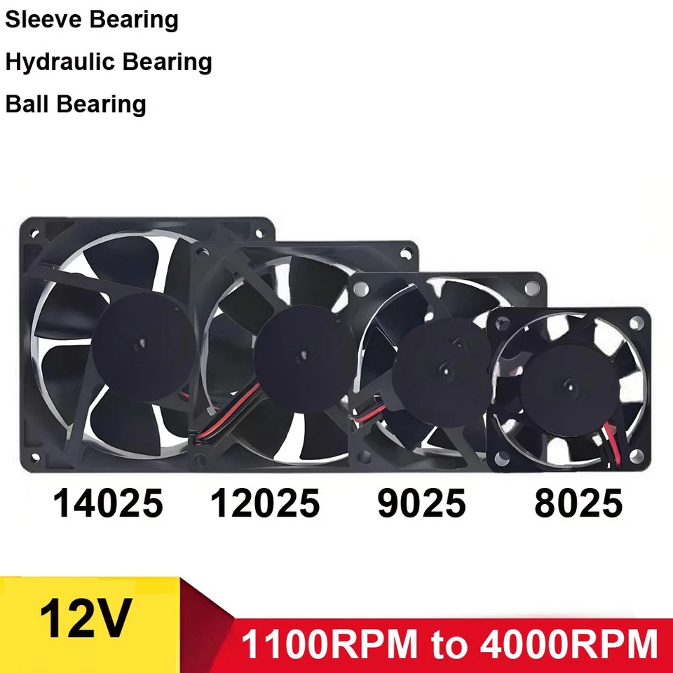 80/ 90/ 120/ 140mm DC Brushless Silent Cooling Fan 12V 2Pin  Machine Case Cooler