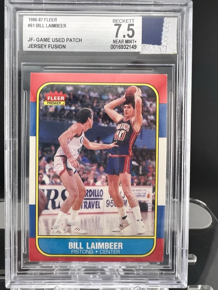 2024 Jersey Fusion 1986-87 Fleer Bill Laimbeer BGS 7.5 Detroit Game Used Patch - Image 4 of 4