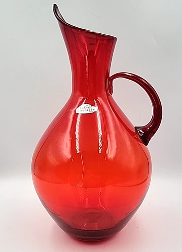 Vintage MCM Blenko Glass #991 Winslow Anderson Design Tangerine Pitcher 14 in