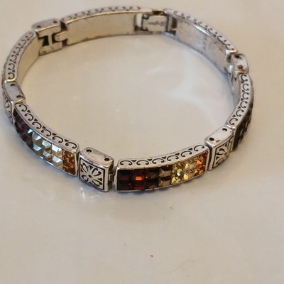 Brighton Spectrum Crystal Bracelet Browns and Golds Square Silver Tone Pretty 