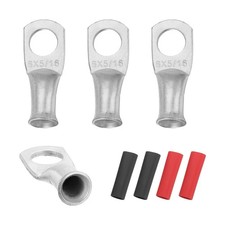 4 Pcs 5/16" Stud 8AWG Battery Lugs Ring Terminal with 4pcs Heat Shrink, Silver