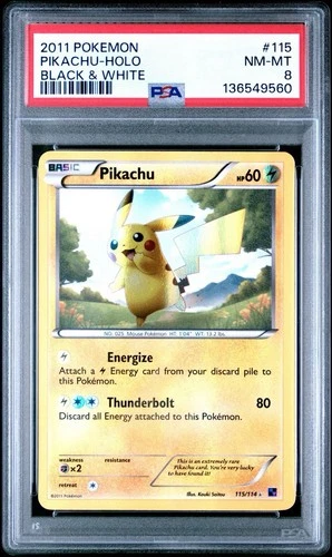 Pokemon 2011 PSA 8 NM-MINT Pikachu Holo Black & White Secret Rare 115