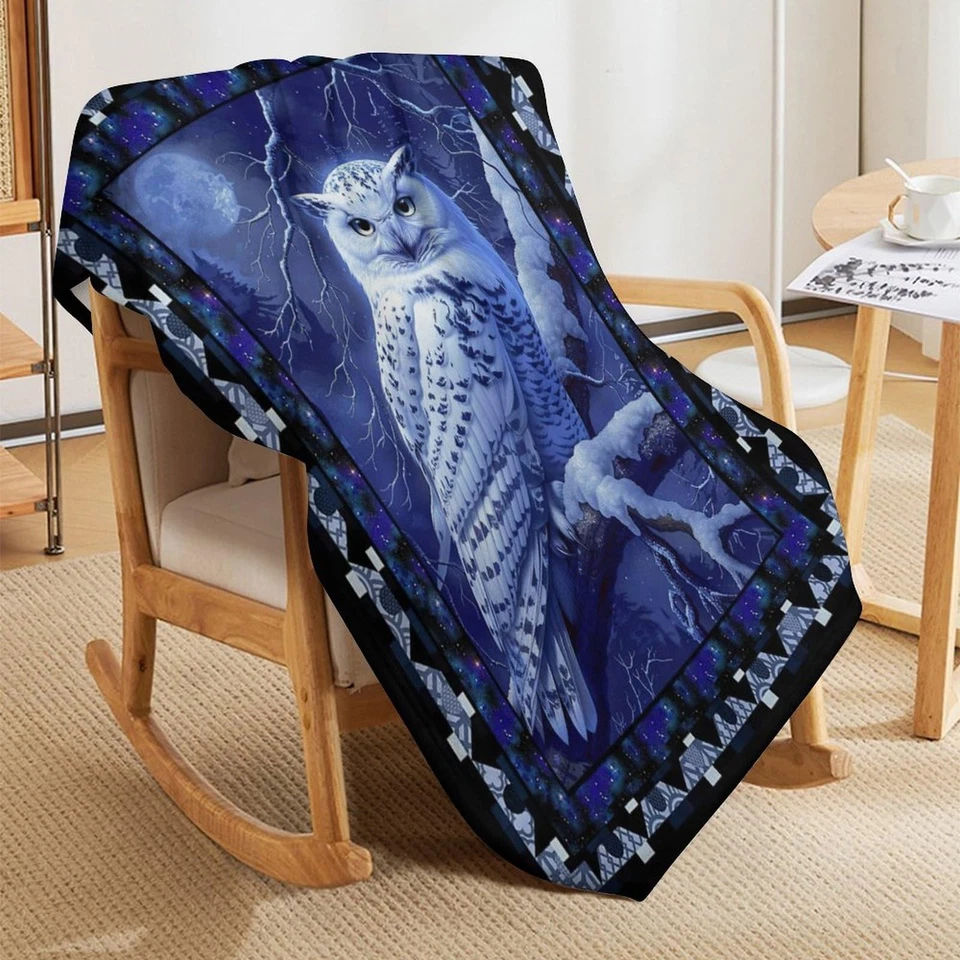 Owl Night Throw Blanket Owls Moon Print Blankets Gifts for Couch Sofa Bed Stu... - Image 4 of 4