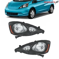 Pair Left+Right For Honda FIT 2009-2014 Black Housing Halogen Headlight Headlamp