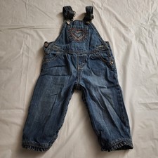 Oshkosh B'gosh Overalls Denim Blue Jean Girls Embroidery Heart Pant Sz 12 Months