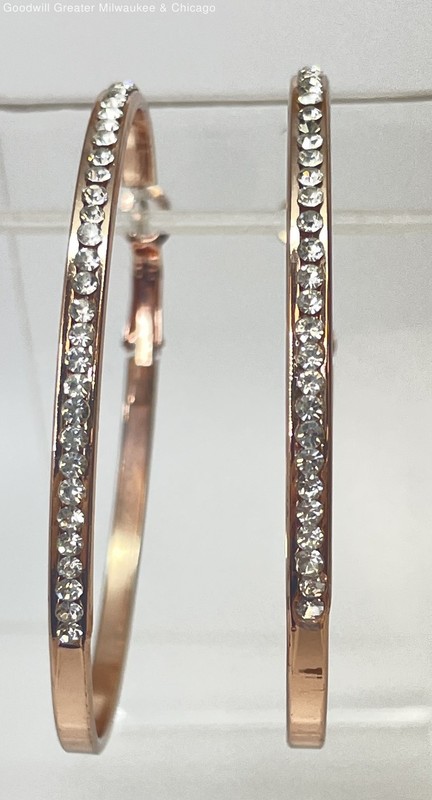 Rose Gold Tone Rhinestone Hoop Earrings 13.9g