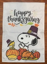 Snoopy Thanksgiving  12x18 in Garden Flag Double Side Woodstock Pilgrim Pumpkin