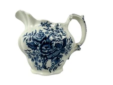 Vtg Booths England Peony A8021 3 5/8" Creamer Blue White Floral Cottagecore