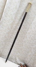 3 Piece Wooden Walking Stick with Ornate Brass Handle Carved Shaft Folding Cane