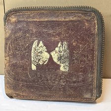 Vintage Leather Zipper Wallet Dogs Terrier Key Holder Old Worn Used