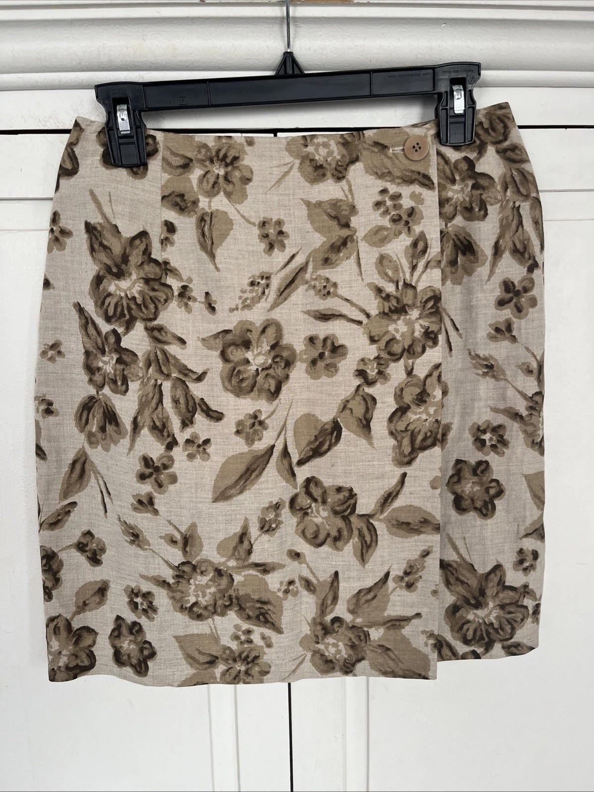 Ann Taylor True Wrap Skirt Beige Print Linen Rayon Size 8 NWT New Vintage