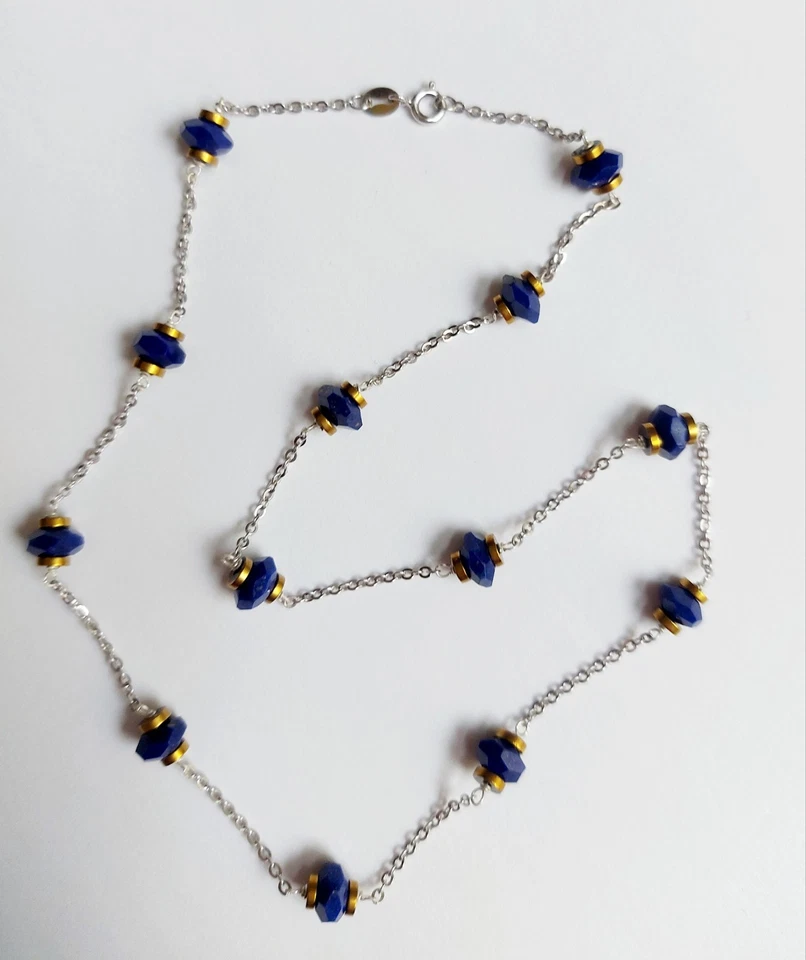 Collana in argento 925 con lapislazzuli a rondelle e dischi di ematite dorati - Immagine 4 di 4