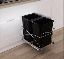 Double Pull Out Trash Garbage Can Sliding Kitchen Waste Container Saving Space