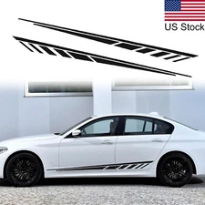 2x Black Racing Sport Graphics Side Skirt Stripes Vinyl Decal Sticker Universal