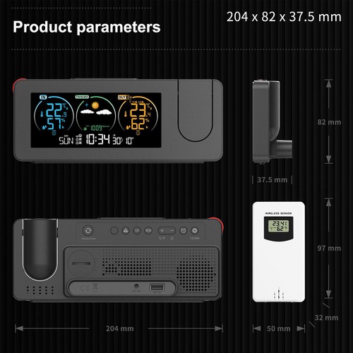 180° LED Rotating Projection Alarm Clock Weather Forecast Temperature and Humid - Picture 5 of 17