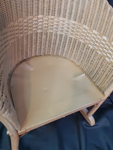Vintage Children's Wicker Wood Metal Rocking Chair Cushion Brown Green Handmade - 第 6/15 張圖片