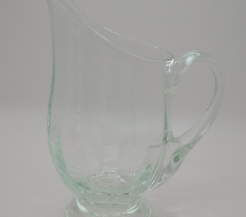 Pitcher Clear Green Hand Blown Bubbles Footed Applied Clear Handle 6.25" RARE - Picture 10 of 11