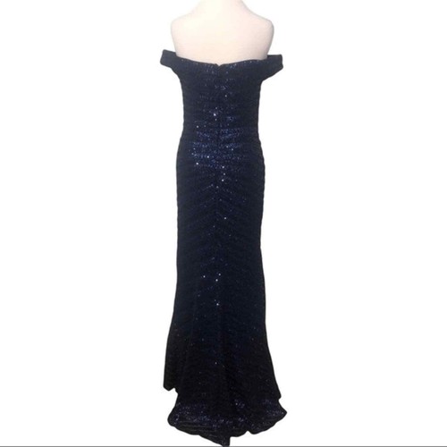 La Femme Sequin Stripe Off the Shoulder Gown Size 8 NWT - Picture 7 of 12