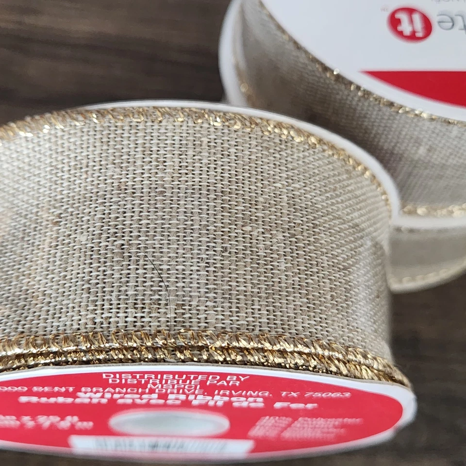 3 PC Set Celebrate It Christmas Ribbon Linen Natural 1 1/2" x 25ft Burlap - Image 4 of 4