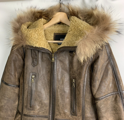 a.n.a. Jacket Brown Leather Faux Fur Trim Hood Zip Pockets a.n.a. Jacket Brown Leather Faux Fur Trim Hood Zip Pockets