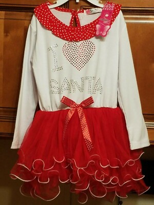 Vogue Fashion Red White I Love Santa Tutu Skirt Dress Brand New Size: 3T 