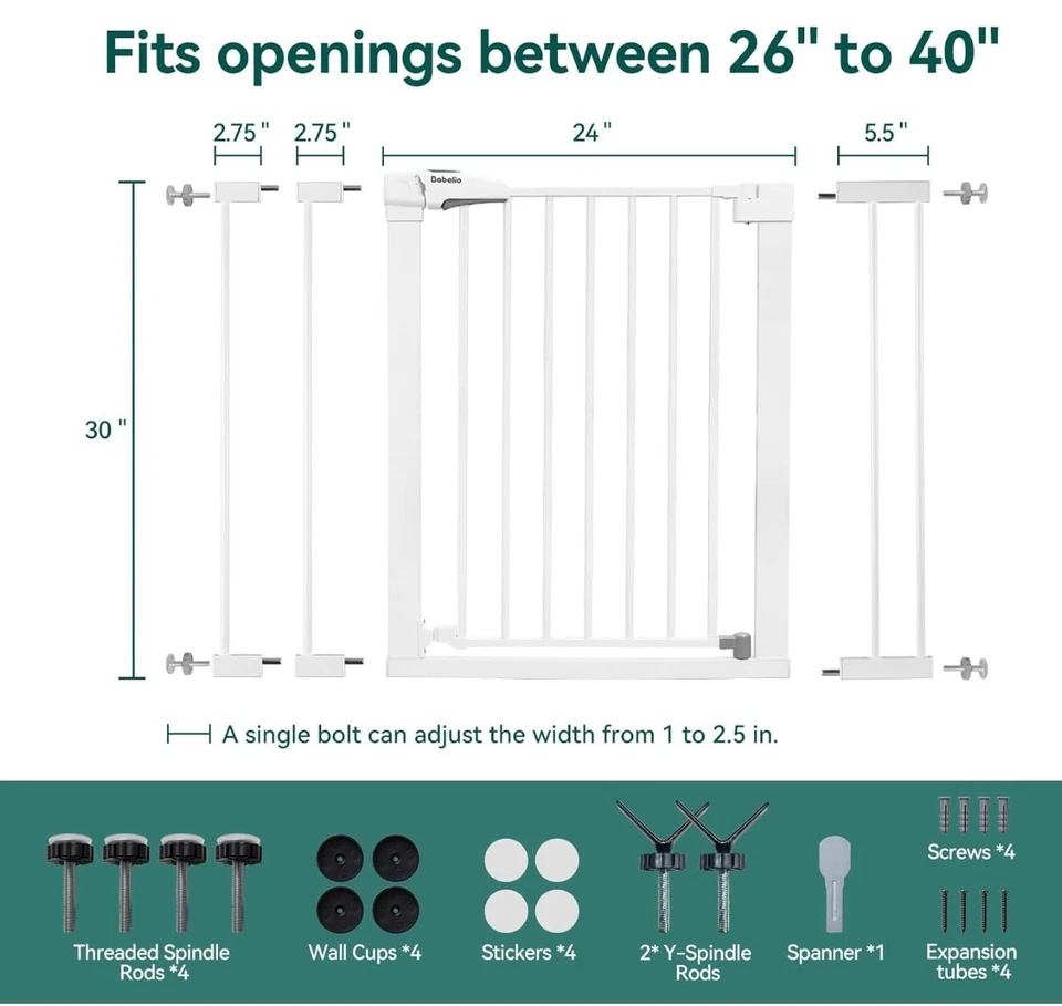 Puerta de bebé Babelio para puertas y escaleras, puerta de cierre automático para perros/cachorros 26""-40"" Foto 3 de 4