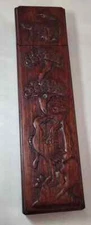Chinese Wood Box W Crane Design & 16 Wood Chopsticks