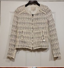 IRO Uma Diamond Print Bouncle Tweed Collarless Full Zip Jacket Size XS / 1