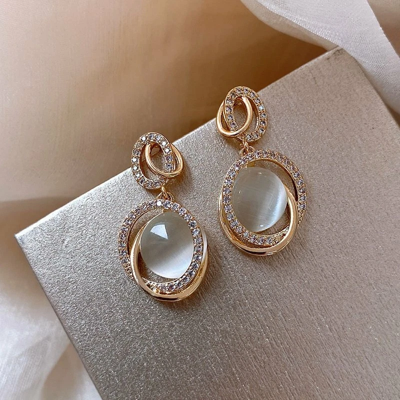 Charm Oval Crystal Gold Plated Ear Stud Earrings Drop Dangle Women Wedding New