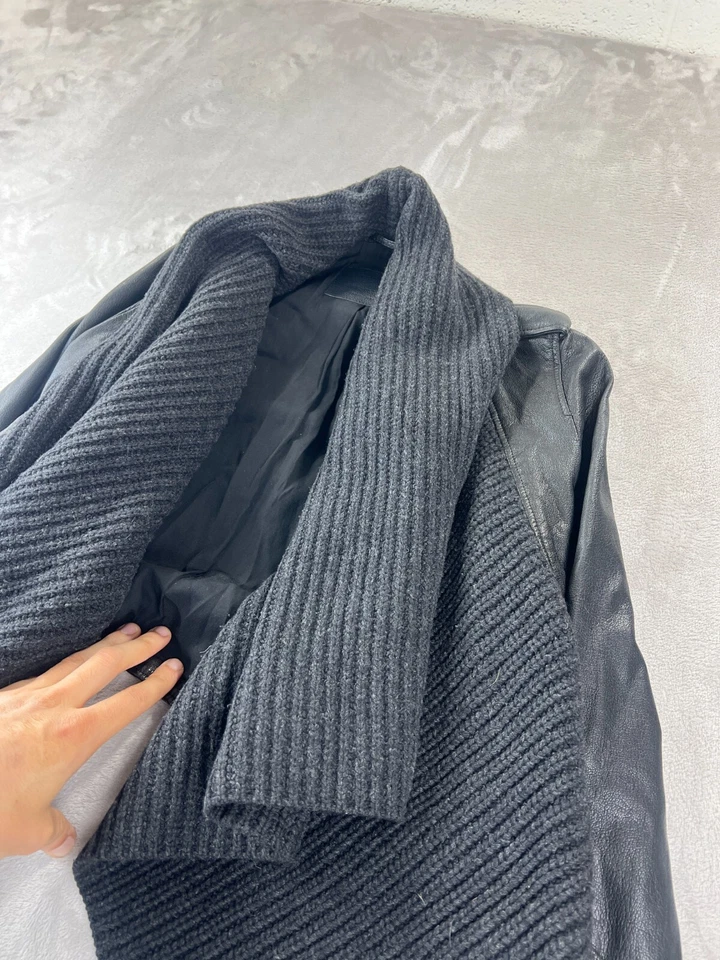 Jaqueta de motociclista feminina AllSaints textura envoltório EUA 2 couro preto forrado com cinto UE 34 - Imagem 3 de 4