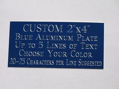 Custom Engraved Plate Blue Aluminum 2"x4" Custom Name Plate Plaque Art Label Tag