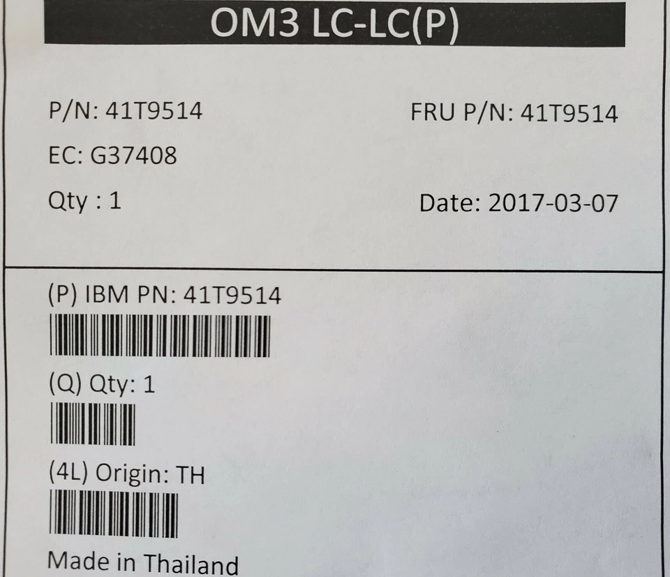 LC-LC OM3 Multimode Aqua 31m Fibre Optic Cable IBM PN: 41T9514 - Image 2 of 4