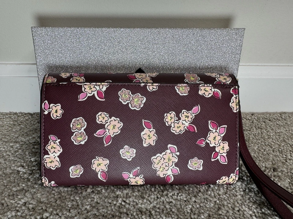 NUEVO CON ETIQUETAS KATE SPADE Oropel de Bayas Profundas Brillo Esmerilado Floral Regalo Cartera Larga en Caja Foto 4 de 4