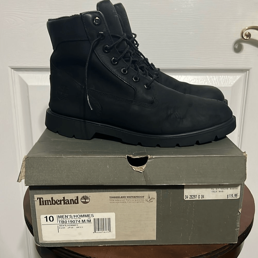TIMBERLAND WATERPROOF 6” BOOTS BLACK #19074 Men Sz 10 - EXCELLENT