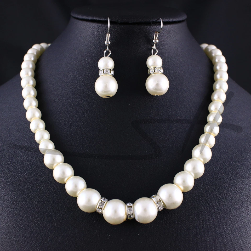 Perlen-Set Halskette Armband Ohrstecker, Silber im Etui, Geschenk Weihnachten - Bild 2 von 4