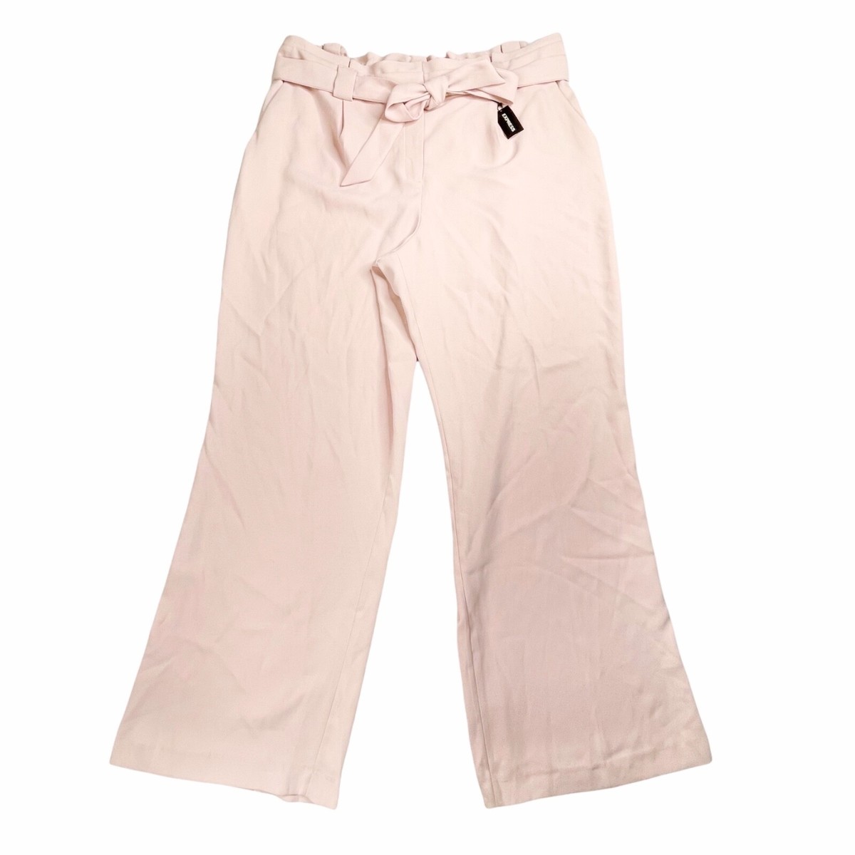 Express Wide Leg High Rise Paperbag Belted Pant Light Pink
