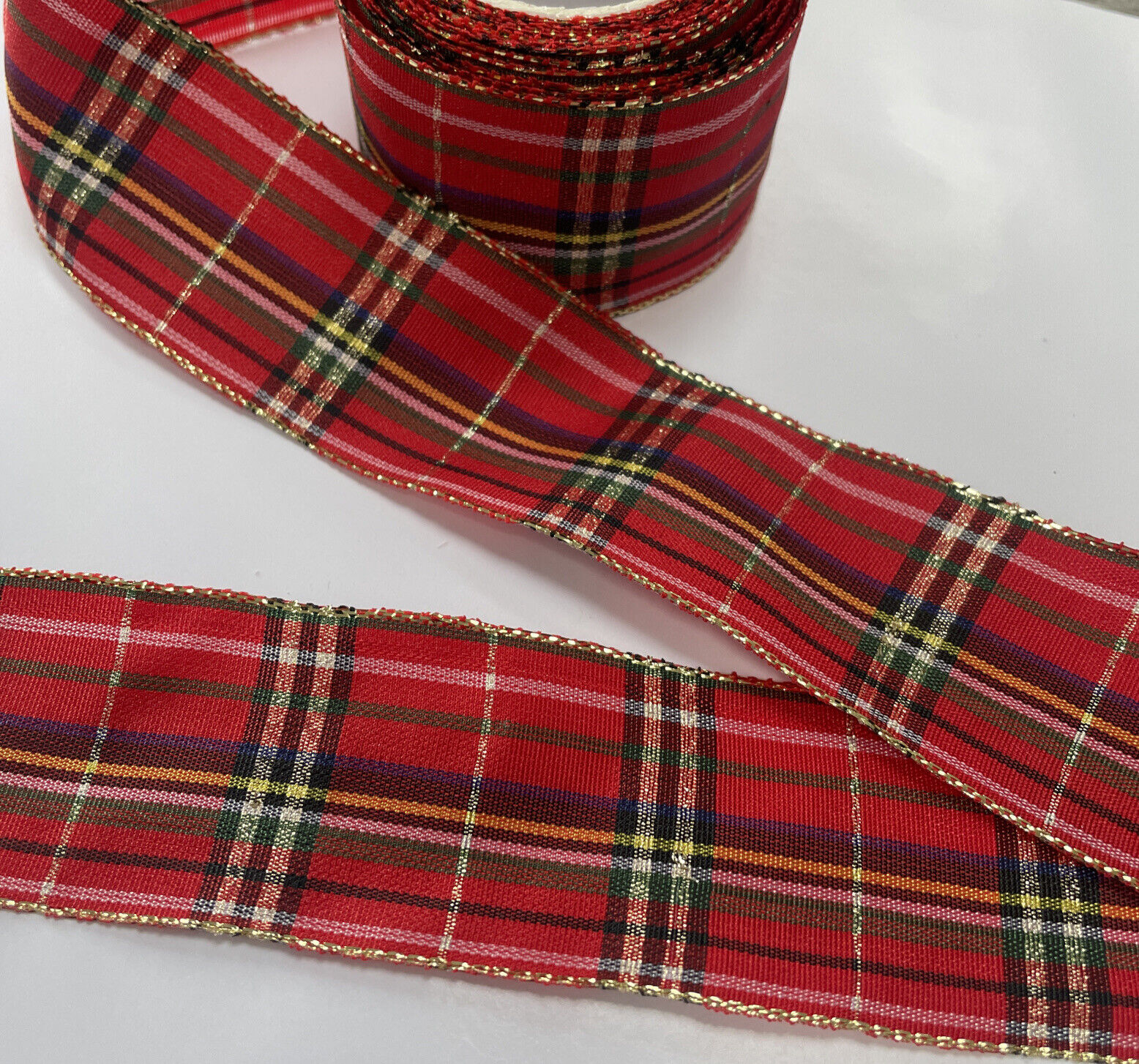 1M 40mm Red Gold Tartan Wired Edge Ribbon Christmas Wreaths Cake Bow  Wedding | eBay